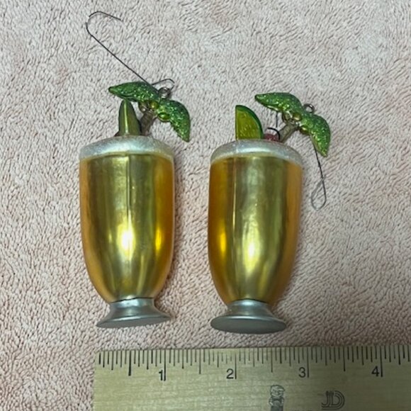 Two Christmas Hand Blown Glass Tropical Cocktail Themed Holiday Ornaments 4" - Picture 10 of 13